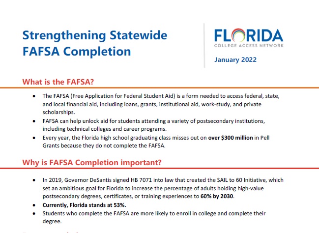 ONE-PAGER — Strengthening Statewide FAFSA Completion