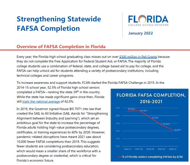 POLICY BRIEF — Strengthening Statewide FAFSA Completion