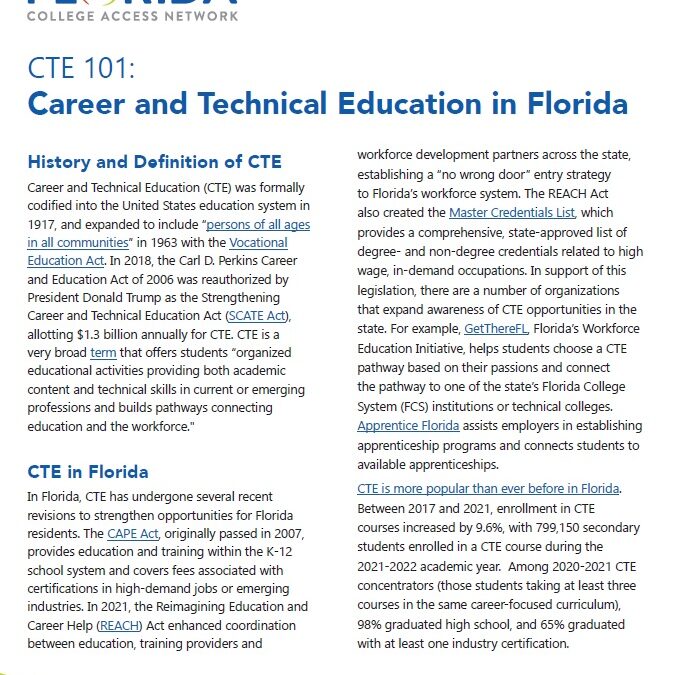 ONE-PAGER — CTE 101: Career and Technical Education in Florida